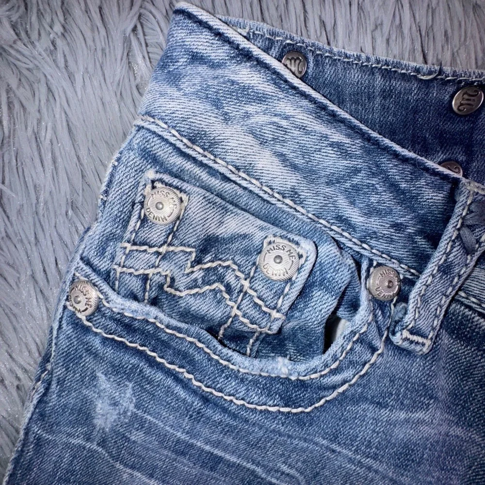 Miss Me Jeans Womens 27 Bootcut Embellished Pocket Medium Wash Flare Bell Bottom - Picture 8 of 15